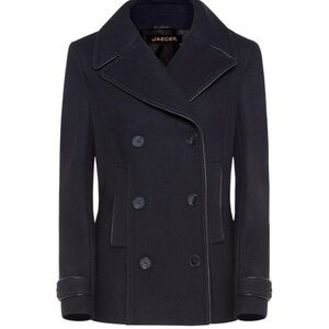 Jaeger Men's Classic Black Pea Coat - 100% Virgin Wool